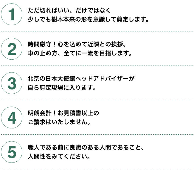 お客様に安心していただける5つの約束